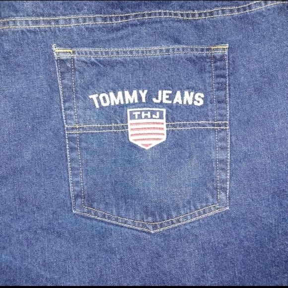 Vintage Mens Tommy Hilfiger Dark Blue Tapered Denim Jeans THJ Size 54/30 - Picture 4 of 8